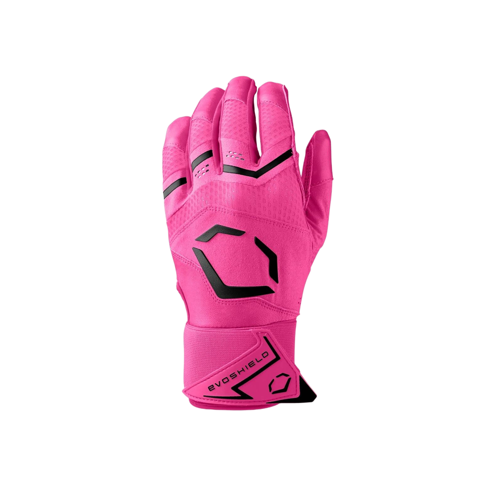 Pink sports glove with black accents on a white background