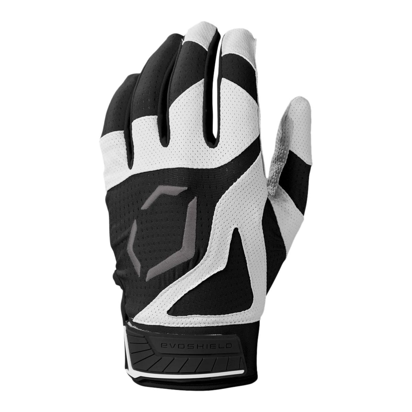 Black and white glove with brand logo on a white background