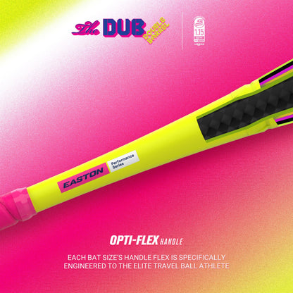 Baseball bat with Easton branding on a pink and yellow gradient background