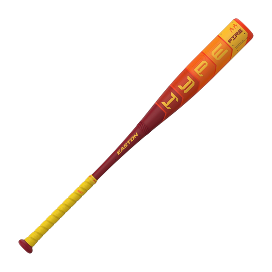 Baseball bat with orange, yellow, and red design on a white background