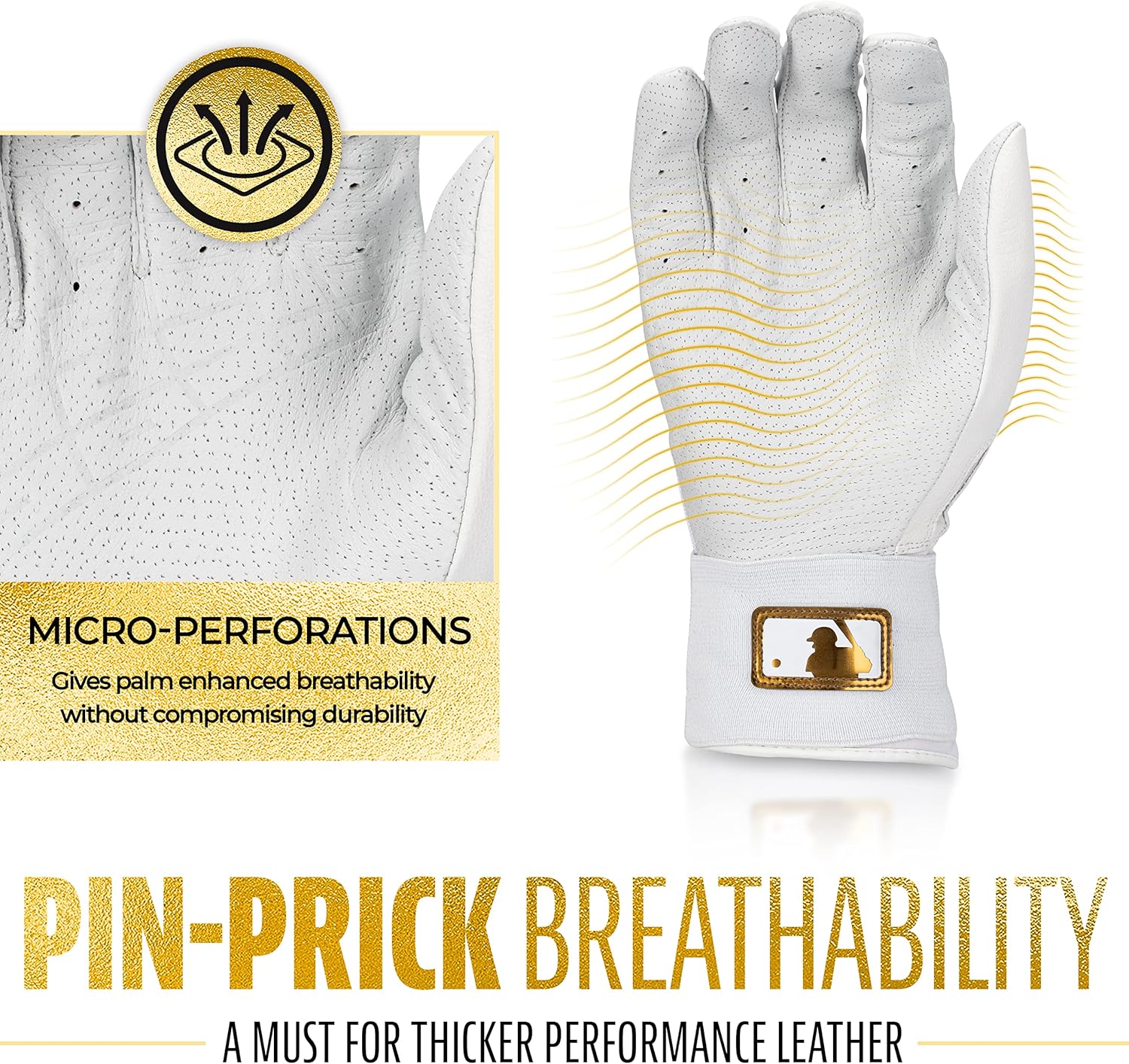 White-Gold Franklin Baseball Batting Gloves