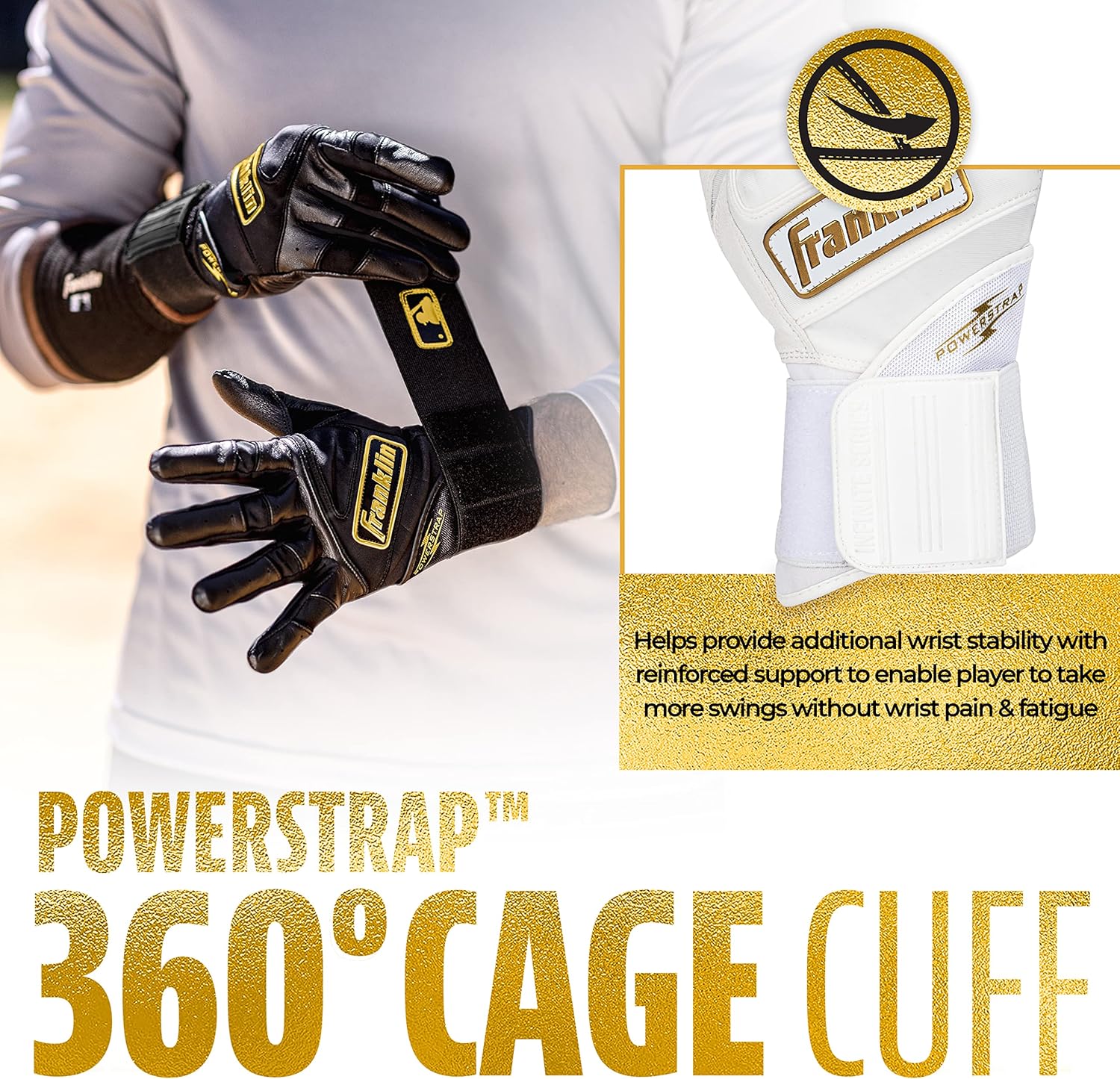 White-Gold Franklin Baseball Batting Gloves