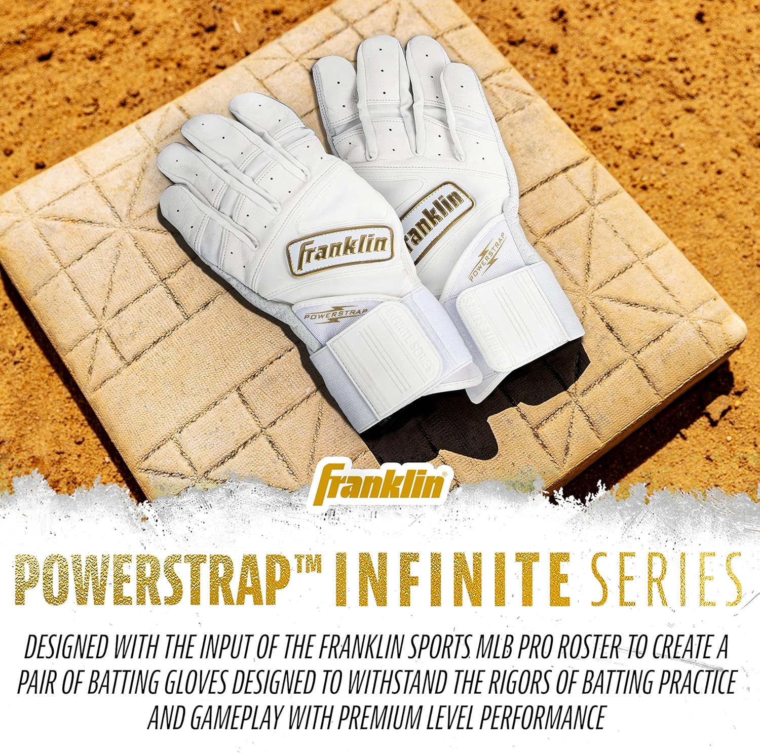White-Gold Franklin Baseball Batting Gloves